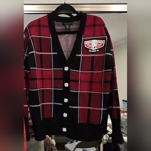 Red and Black Plaid Cardigan